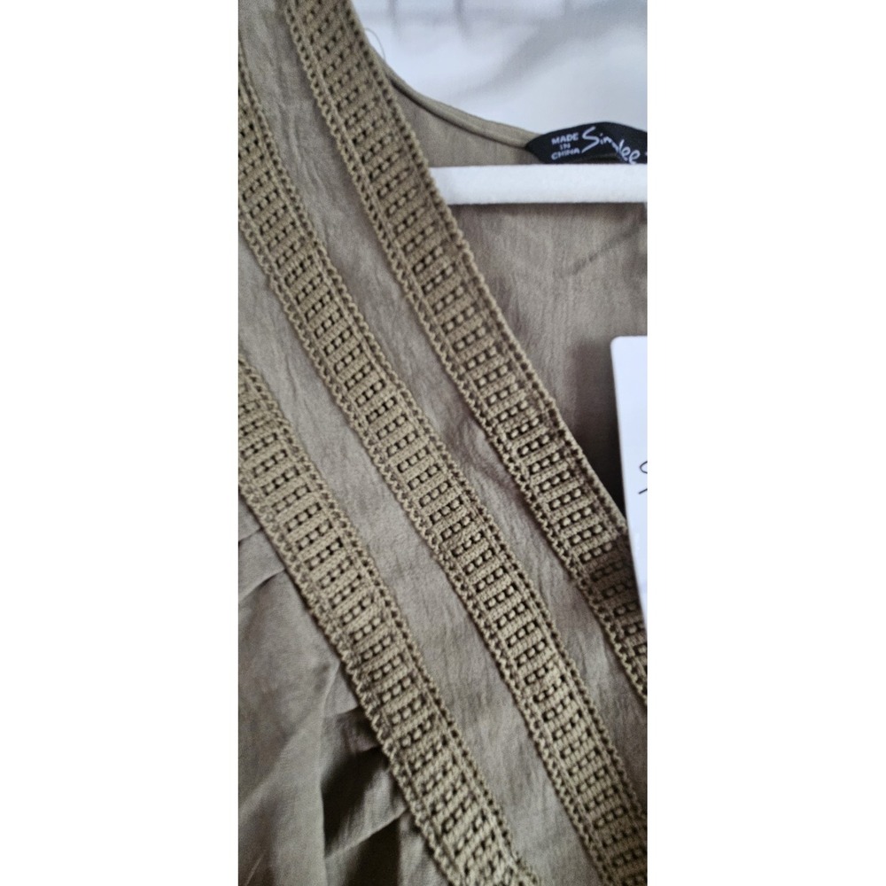 NWT SIMPLEE olive green wrap upper embroidered ruffled tiered dress maxi Sz L - Picture 6 of 9